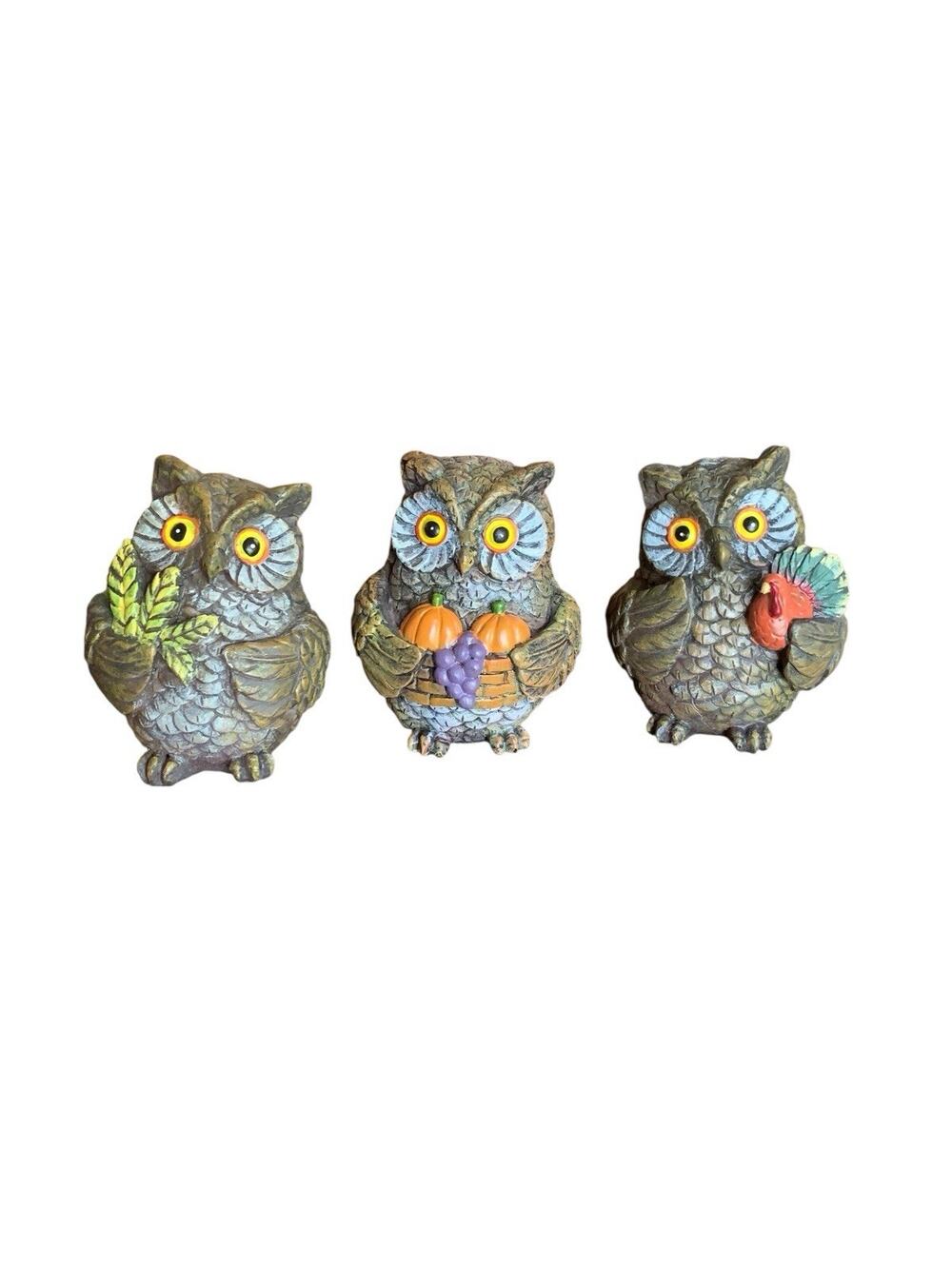 Lot of 3 Fall Holiday Decor Pumpkin Harvest Thanksgiving Owl Figurines Ceramic